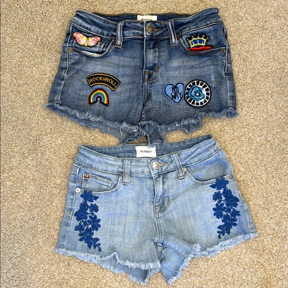 2 Hudson Jeans Kids Denim Shorts with Embroidery